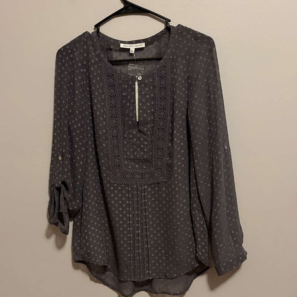 Daniel Rainn Charcoal Blouse with Lace Detail